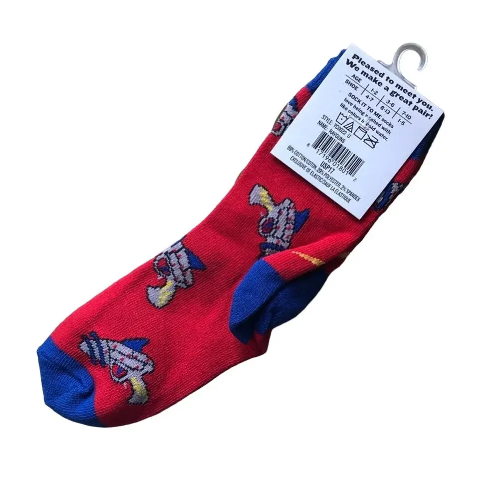 Sock It To Me Red Blue Rayguns Blaster Space Sci-Fi Youth Novelty Crew Socks
